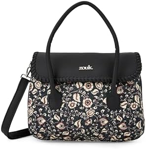 ZOUK Printed Jute Handcrafted Vegan Leather Multicolor Women's Satchel Bag | Ladies Purse Handbag | Double Handle Detachable Strap