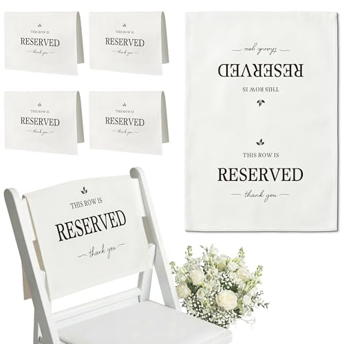 Reserved Seating Signs for Chairs 14 x 20 Inch This Row Is Reserved Chair Sign for Wedding Ceremony Church Pew Cotton Chair Signs Reception Party Event Decorations (White 4 PCS)