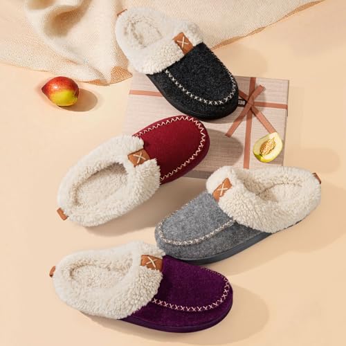 LongBay Damen Hausschuhe Warme Wool-Look mit Memory-Schaum Weiches Sherpa-Futter für Innen & Außen
