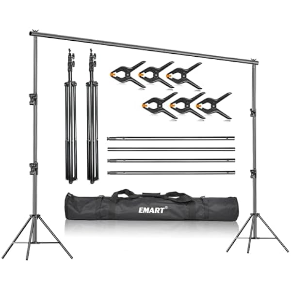EMART Stojak na tło fotograficzne 2,8 x 3 m (9 x 10 stóp) wytrzymały stojak na tło fotograficzne, zestaw, regulowane wsparcie do studia wideo, fotografii, na imprezę, tylne słupki