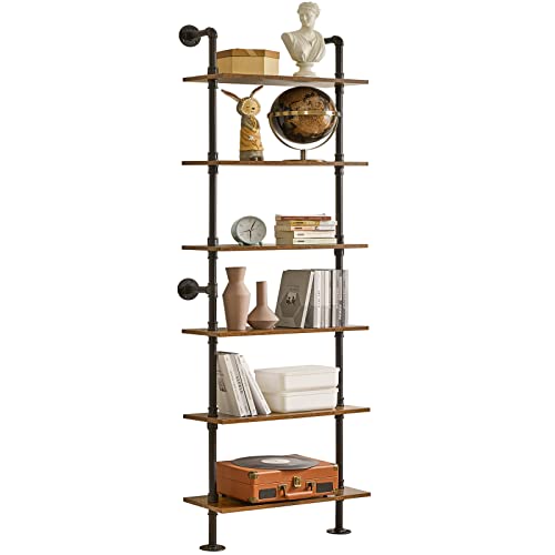 YMYNY Industrial Pipe Ladder Shelf, 6-Tier Wall Mounted...