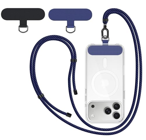 New&Teck Cordon Téléphone Portable avec 2 Patchs, Lanière de Téléphone 1m60 Résistant, Ajustable, Elégant compatible avec tous les Smartphones - Bleu