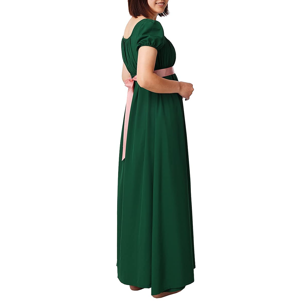 Vestido de Manga abullonada con Volantes y Cinta Retro para