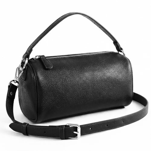 Prite Crossbody Bag for Women Vegan Leather Minimalist Cylinder Shoulder Bag with Adjustable Strap Soft Barrel Purse (Black)