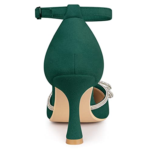 Allegra K Allegra K Women's Rhinestones Bow Wedding Shoes Stiletto Heel Green Sandals Pumps 7 m US