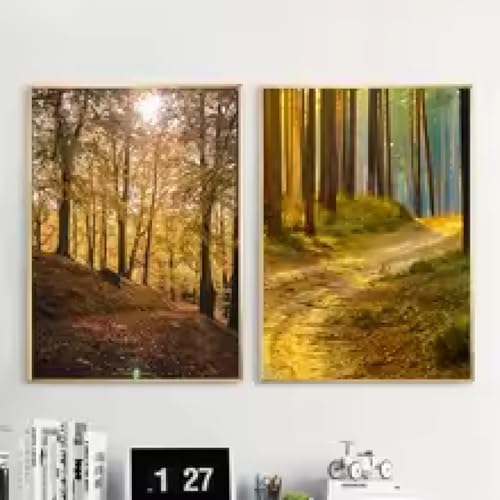 Peinture sur toile paysage soleil dans la forêt déco murale verte 60x80