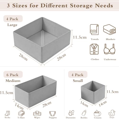 14 Pack Drawer Organiser, Foldable Wardrobe Organiser for Clothing Bra Grey - Image 4