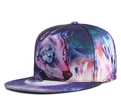 Quanhaigou Purple Galaxy Snapback Hat 3D Printed Fox Trucker Hat For Men Women, Hip Hop Flat Bill Brim Adjustable Baseball Cap #TOP1