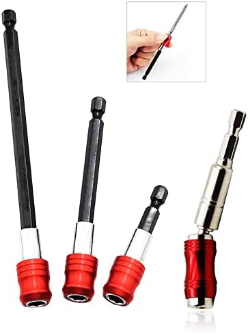Magnetic Bit Holder 3 PCS Quick Release Change Drill Bit Holder Extension with 1/4” Hex Shank+ Flexible Drill Bit Extension, Magnetic Pivoting Bit Tip Holder, Screwdriver Holder-Red