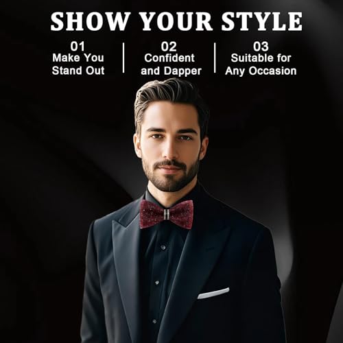 Image of Mens Rhinestone Bow Tie Pre-Tied Bow Ties for Men Adjustable Sparkle Sequin Bowtie Party Wedding