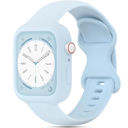 Image of Silicone Bands Bumper Case Compatible with Apple Watch Band 38mm 40mm 41mm 42mm 44mm 45mm 46mm 49mm Women Men, Sport Strap Protective Cover Wristband for iWatch Ultra Series 11 10 9 8 SE 7 6 5 4 3 2 1