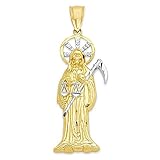 Generic 10k Real Solid Gold Santa Muerte Pendant, Two-Tone Grim Reaper Jewelry, Saint Death Gifts...
