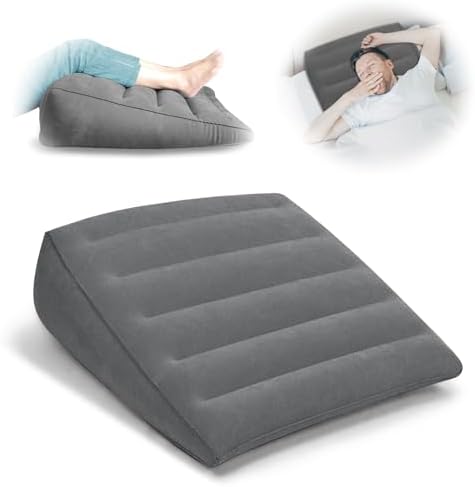 Inflatable Wedge Pillow for Travel and Home, Portable Bed Wedge for Back Support and Leg Elevation, Lightweight Triangle Pillow for Sleeping, Reading, and Camping, Gray