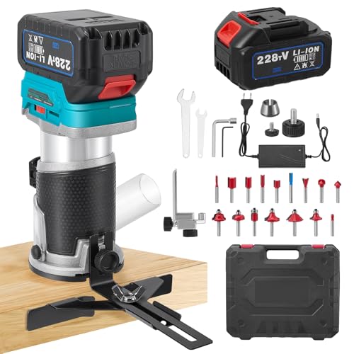 Yapasopu fresatrice per legno,30000 RPM,rifilatore per legno 6 velocità regolabili,kit fresatrice verticale legno compatta senza fili,batteria ricaricabile 21V 4Ah,con set di 16punte per trapano DIY