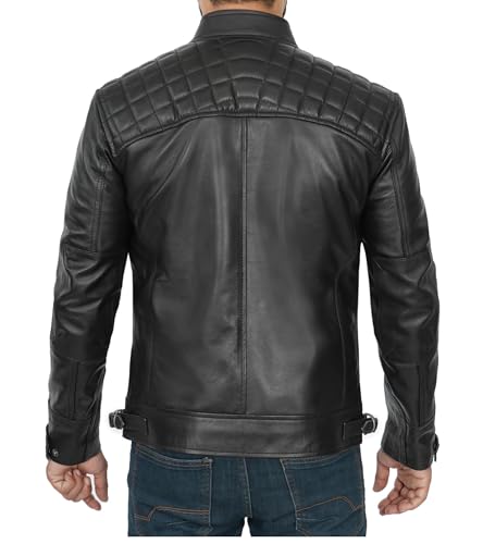 Image of Decrum Mens Cafe Racer Leather Jackets - Motorcycle Racing Style Black And Brown Real Lambskin Jacket for Men