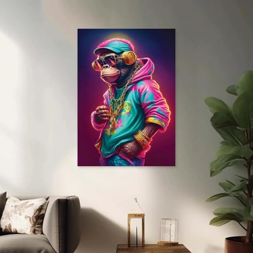 Toile singe avec casque et lunettes pour une décoration de salon moderne et urbaine