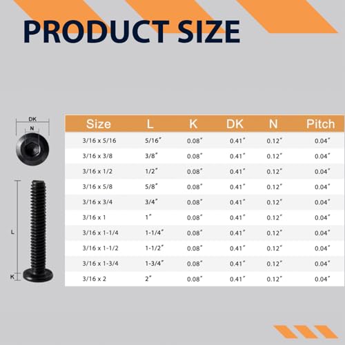 Image of 3 /16-24 x 3 /8 inch (30 Pack) Flat Head Hex Socket Cap Screws Bolts, Black Oxide 304 Stainless Steel 18-8, Hex Drive, Fully Machine Thread Furniture Bolts, with Hex Spanner