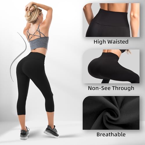 Ipletix Capri Leggings with Pockets for Women-2 Packs High Waisted Buttery Soft Opaque Yoga Pants for Gym Workout Black SM — view 5