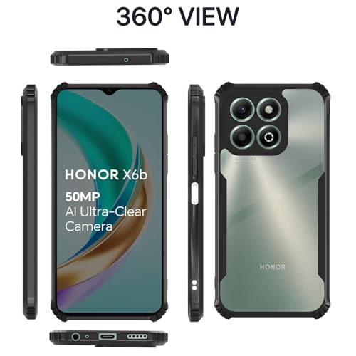 Image of Pikkme Crystal Clear Transparent Back Cover | Ultra Hyrbid | Full Camera Protection | Raised Edge | Bumper Case for Honor X6b (Black)