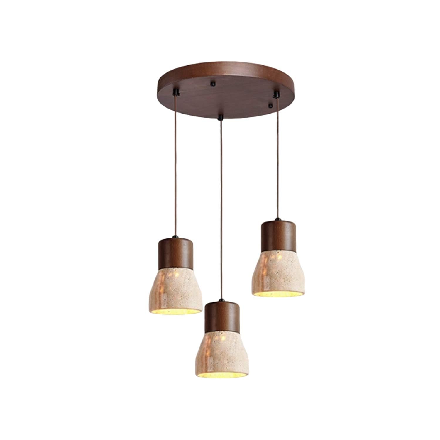 USMJQVZ 3-Light, Wabi Sabi Pendant Light Fixture Japanese Yellow Travertine Hanging lamp, Minimalist Travertine Chandelier Pendant Lighting for Kitchen - Yellow Stone & Wood