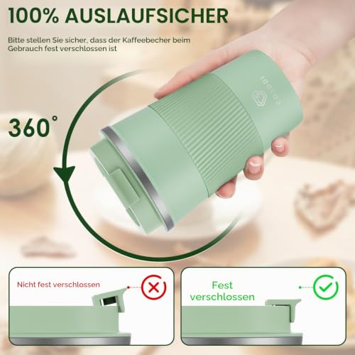 CS COSDDI Thermobecher- Isolierbecher, Edelstahl Travel Mug, 13oz/380ml Vakuum auslaufsicher Reisebecher mit Deckel, Autobecher… – Ansicht 2