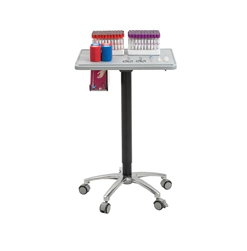 Carenovo Estación de trabajo móvil de carro de flebotomía ajustable en altura con estuche de guantes para silla de dibujo de sangre (azul)