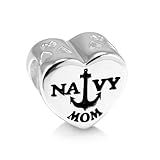 925 Sterling Silver Enamel US American Flag Navy MOM Heart Bead Charm Fit Major Brand Bracelet