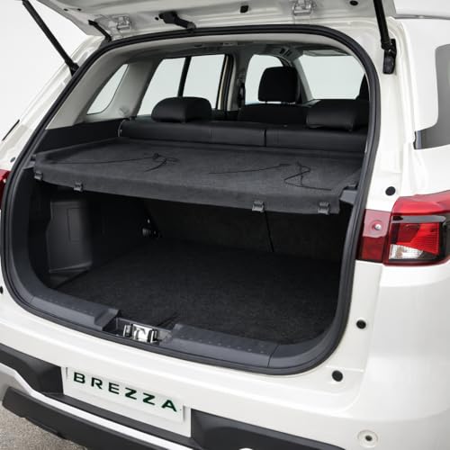 Image of Premium Parcel Tray for Maruti Suzuki Brezza Rear Parcel Shelf Board with Fabric Top Surface Reinforced Molded Base Strong Load Bearing Easy DIY Installation Vehicle Specific Fit Black