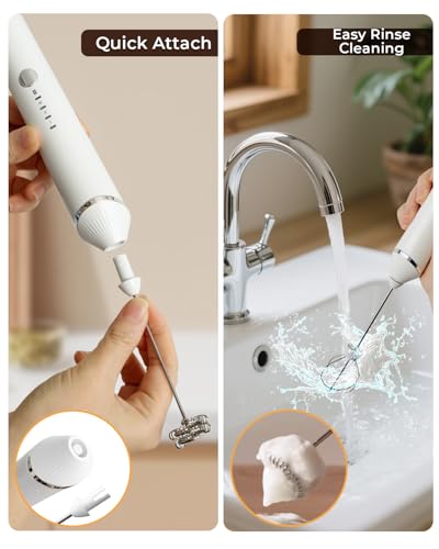 Image of Rechargeable Electric Milk Frother and Mixer, Frother Coffee Maker, 3-Speed Beater, Stand-up Design, 2 Styles Stainless Steel Whisk for Cream, Cappuccino, Latte, Egg