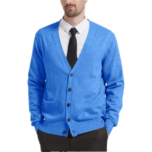 Mens Cardigan Sweater V-Neck Long Sleeve Button Down Knitted with Pockets Solid Color Sweaters