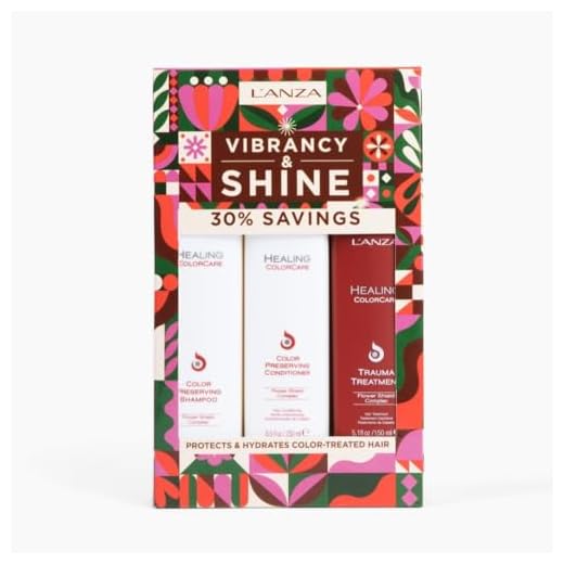 L'ANZA Healing ColorCare Trio Hair Kit, Color-Preserving Shampoo, Conditioner & Trauma Treatment Deep Conditioning Hair Oil in Gift Box, Hair Care Kit for Dry, Damaged Hair (10.1/8.5/5.1 Fl Oz)