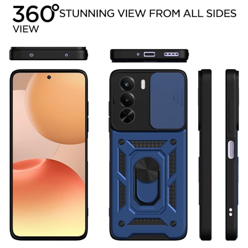 Image of Pikkme Back Cover for Realme P4x 5G | 360 Protection Case | Sliding Camera Shield Cover & Ring Holder Stand D10 Tough Armor Bumper Case (Blue)