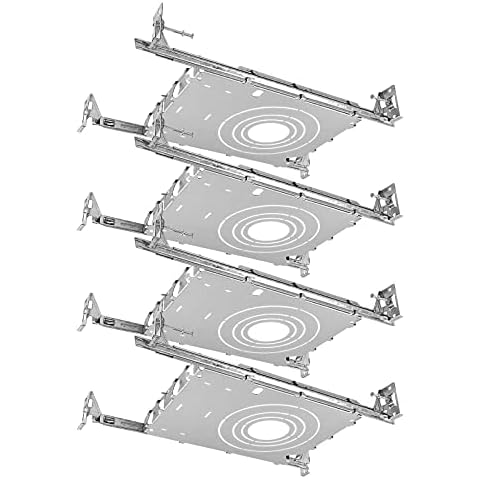 Luxrite New Construction Mounting Plate, 2-3-4 Inch, Extendable Hanger Bars, Sliding Plate, 4 Cutout Sizes - Recessed Lighting Shallow Housing (4 Pack) Cover
