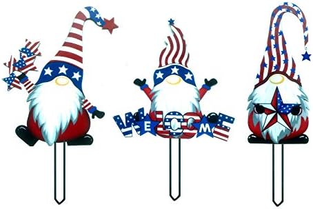 Pinklove 4Th of July Branch Gnomes Decoration, Garden Dwarf Tree Statue Mini Home Garden Gnome Yard Art, Steel Silver Metal Tree Art Silhouette DeCor, Decorative Artwork Patio Outdoor Ornament