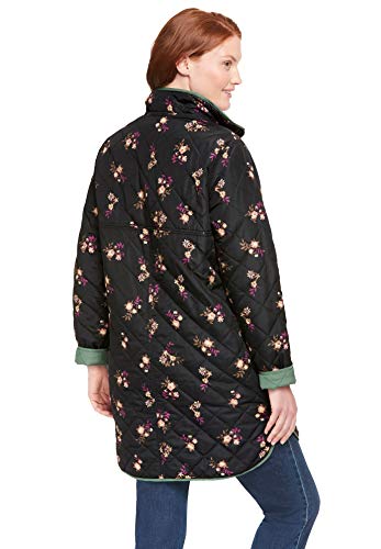 Woman Within Women's Plus Size Reversible Quilted Barn Jacket - 22/24, New Khaki Black Prairie Floral Beige #TOP2