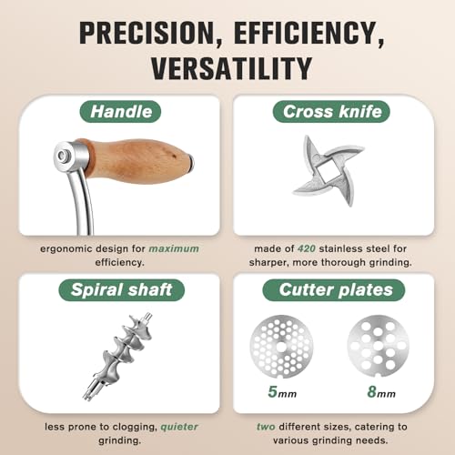 Huanyu Meat Grinder Manual Stainless Steel - Heavy Duty, Sausage Tubes, Table Clamp, Meat Grinders for Home Use, for Chicken, Beef, Small Bones, Chili HZ-8 by Huanyu - Image 4