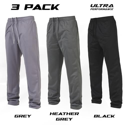 Ultra Performance 3 Pack Mens Athletic Open Bottom Sweatpants Active Track Pants Casual Tricot Wide Leg Sweat Pants for Men2
