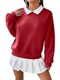 Sofia's Choice Sudadera de manga larga para mujer de gran tamaño con cuello, rojo, XL