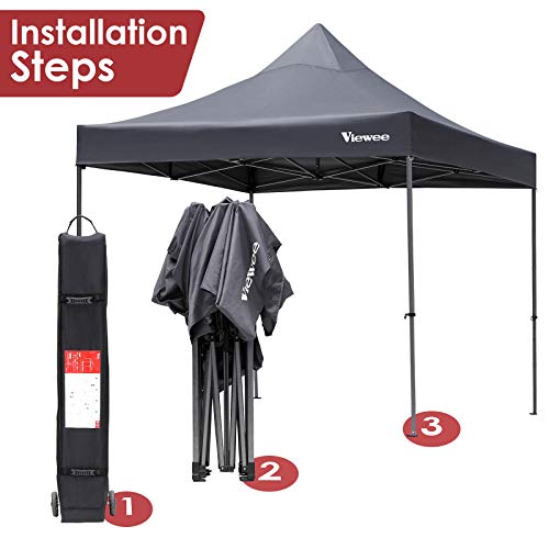 Viewee Pop up Canopy Tent, 10×10 FT Heavy Duty Commercial Instant Canopy Tent with Truss Structure, UV Block Sun Shelter Canopy with Wheeled Carrying Bag and 4 Sandbags for Outdoor Use - Thumbnail 3
