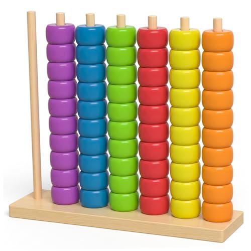 Juegos de clasificación de madera y apilamiento de colores interactivo con cuentas suaves