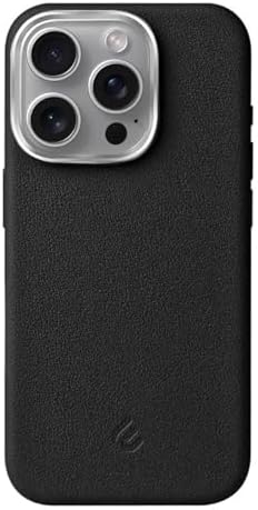 Minesk iPhone 13 ve 14 için MagSafe ile Uyumlu Çizilmeyen ve Parmak İzi Tutmayan Deri Kaplama Metal Tuşlu ve Metal Lens Çerçeveli Hybrid Suni Deri Kılıf (Siyah, 13-14) - Görsel 2