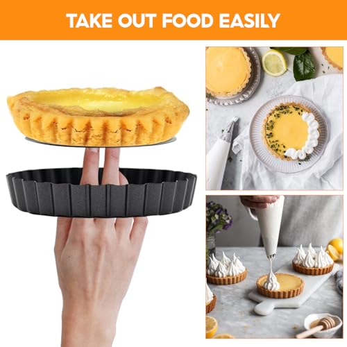 Quiche Pan, 6Pcs Tart Tin, 12 x 2cm Quiche Tins with Loose Base Flan Tins with Loose Base for Baking Cooking Quiche Pie Tartlet Cheesecake - Image 5