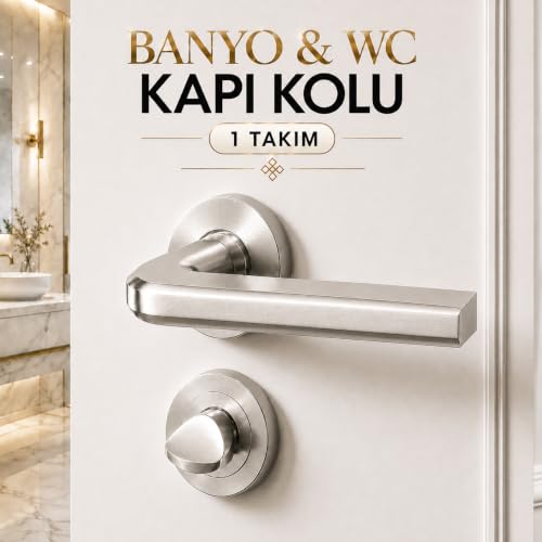 (1 Takım) Nisa Saten Renk Yuvarlak Rozetli Banyo WC Tuvalet Kapı Kolu Sağa ve Sola Uygun