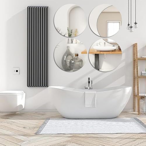 Image of NEILL Acrylic Silver Mirror, 6 inches Round (Pack of 4 Pcs), Frameless Silver Round Wall Mirror for Bathroom, Entryway, Bedroom, Wedding Table Centerpiece, (Thickness - 2 mm)