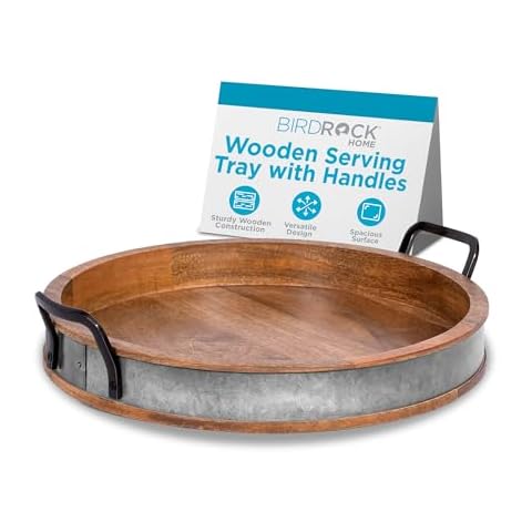 BIRDROCK HOME Wooden Serving Tray with Handles Cover