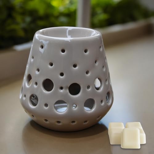 Zen'Arôme - Quemador de Perfume, Cera aromática, difusor para Aceite y Fragancia, portavelas, aromaterapia, de cerámica con proyección de luz, Altura de 9 cm, Color Gris - imagen 5
