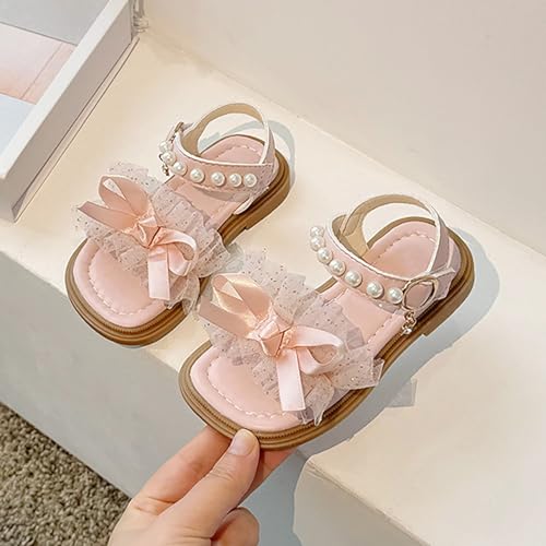 Girl Sandals Flower Girl Summer Dress Shoes Open Toe Pearl Mesh Soft Sole Flats Kids Wedding Party Bow Flower Pumps4