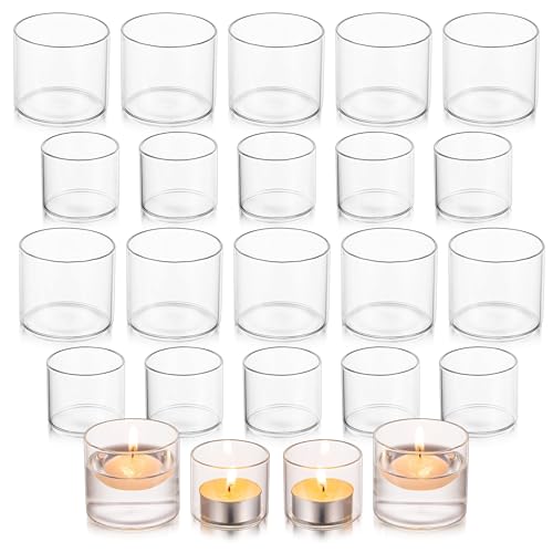 Lista de Portavelas de velas pequeñas , listamos los 10 mejores. 46 Glasseam - Portavelas con luz de té para centro de mesa, pequeños portavelas votivos de vidrio transparente, juego de 24 unidades, bonito soporte flotante para centros de mesa de...