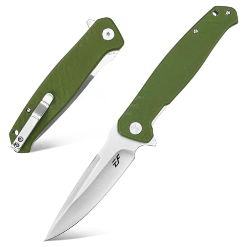 Eafengrow EF239 Folding Knife D2 Steel Blade G10 Handle EDC Tool Knives for Outdoor Working Camping (green)