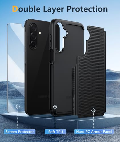 Image of FNTCASE for Samsung Galaxy A26-5G Case: Dual Layer Protective Heavy Duty Cell Phone Cover Shockproof Rugged with Non Slip Textured Back - Military Protection Bumper Tough - 2025, 6.7 inch (Black)